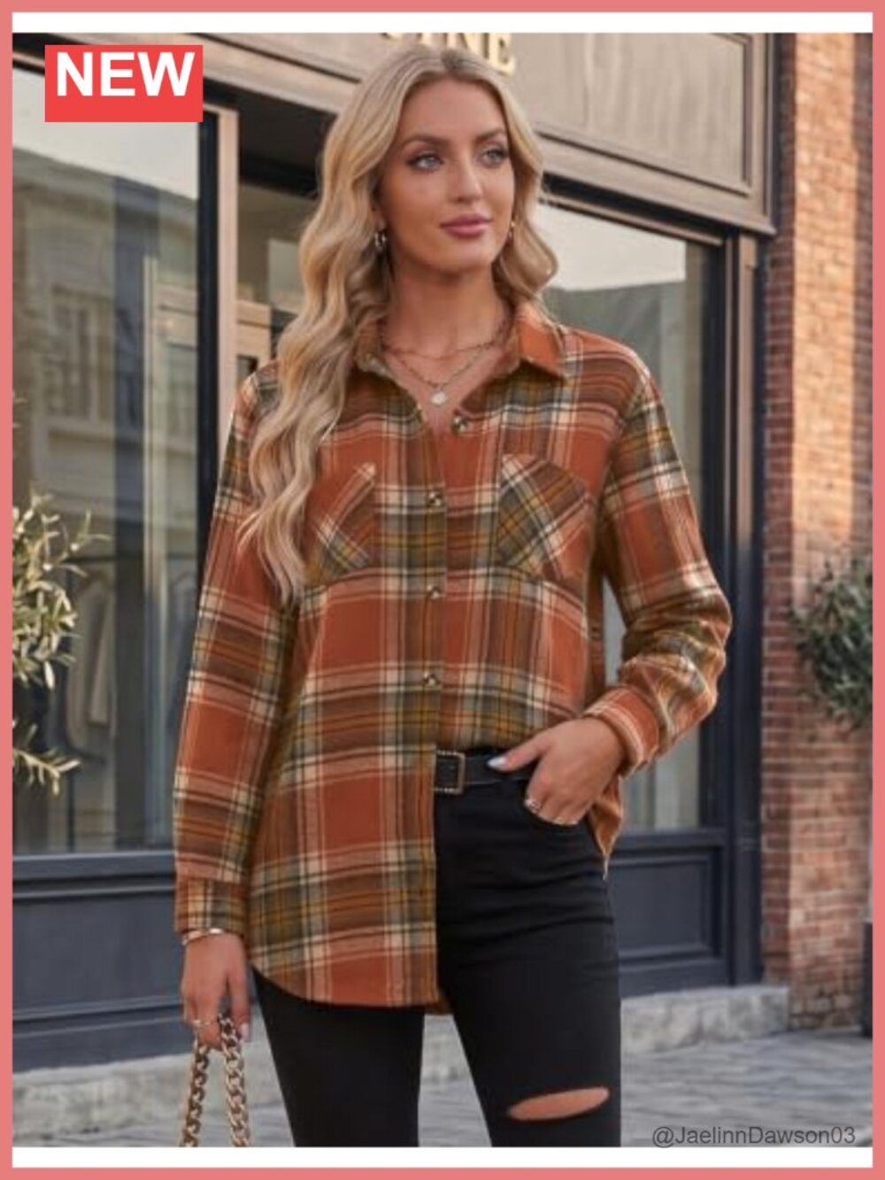 Women's Plaid Flannel Button Down Shirt Long Sleeve Casual Fall Top - Picture 2 of 6
